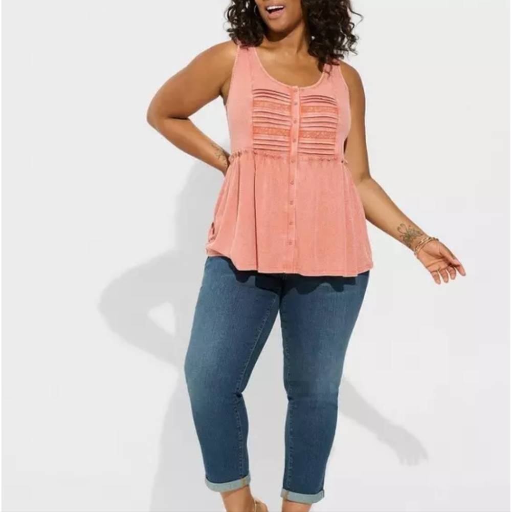 Torrid Womens Pink Textured Jersey Scoop Neck Babydoll Top 3X